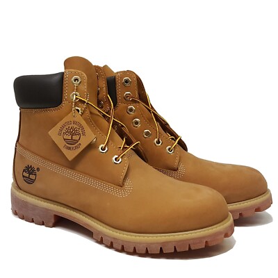Timberland Mens 6 Inch Premium Boots Nubuck Honey Wheat / Black / Rust Orange