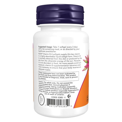 NOW FOODS Vitamin D-3 10 000 IU 240 Softgels - Picture 3 of 8