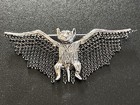 Rare Kirks Folly Silver Tone Rhinestone Bar Brooch Pin Wings Halloween Black