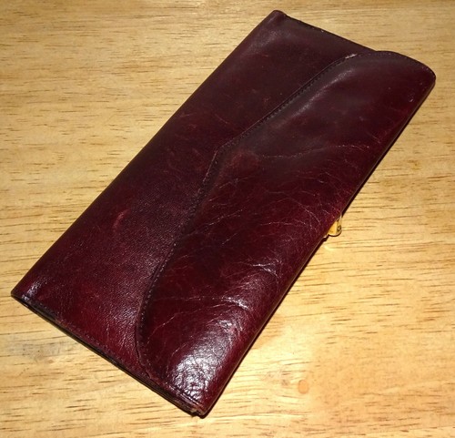 Horsebit Vintage Genuine Calfskin Slim Burgundy Women's Wallet Made in Italy - Picture 12 of 20
