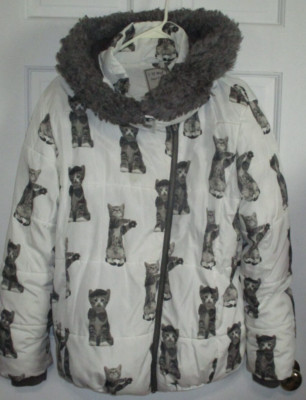 NEXT UK Kittens Cats Kittys Coat Girls Size 16 Zips Hooded Mid Weight Rare Cute!