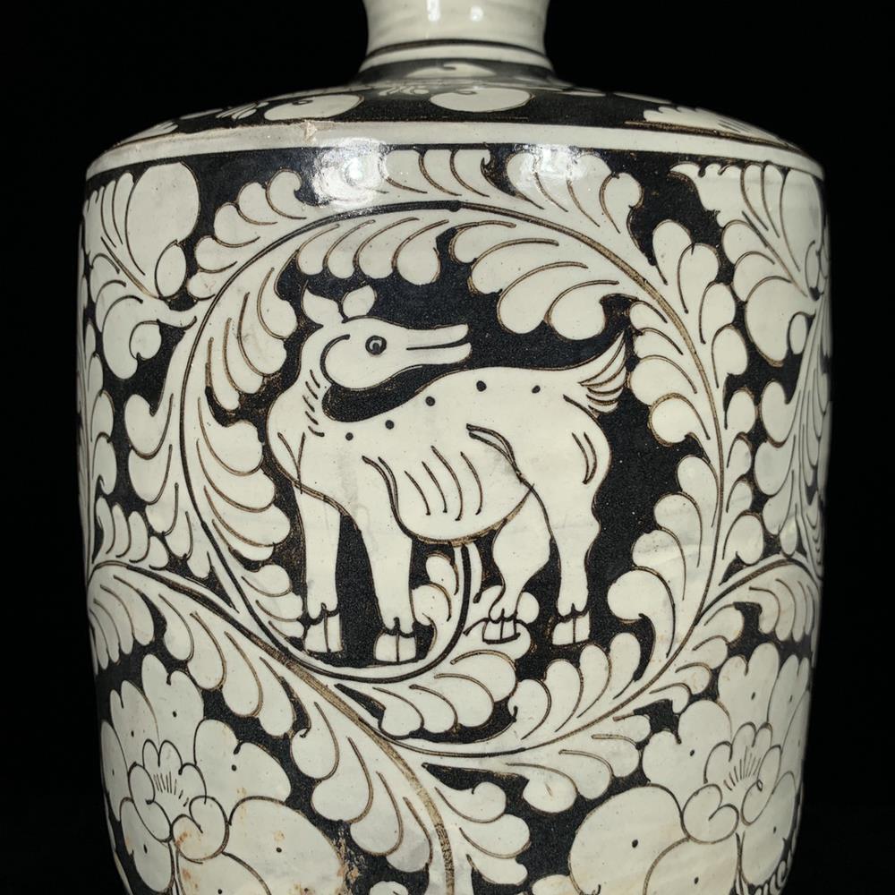 29CM Old Chinese Cizhou Yao Cizhou Kiln Vase w/flower CK761
