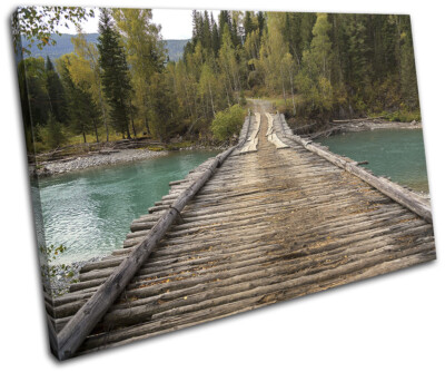 Wooden Bridge River Forest Landscapes SINGLE Leinwand Kunst Bild drucken
