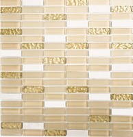 Glasmosaik Naturstein Weiß Gold StäBchen Wand Bad 87-1202 I 10 Mosaikplatten