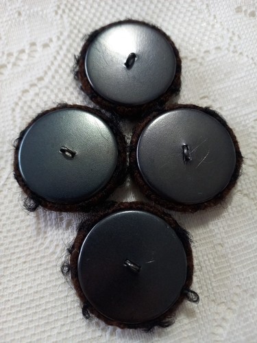 4 Large Black + Brown Fabric Covered Metal Shank Buttons. Approx - 36 mm - Picture 3 of 3