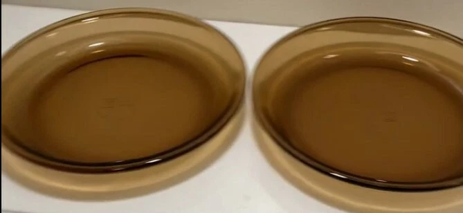 2 Vintage Anchor Hocking 9" Amber Glass Pie Plate Baking Dish Bowl #460