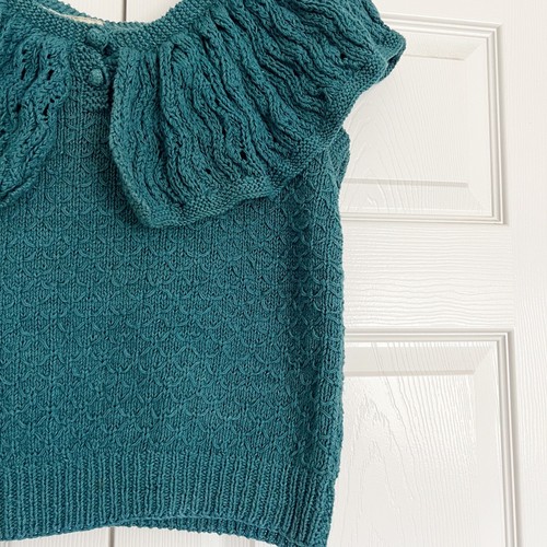 Vintage Lillie Rubin Knit Top Teal Frill Collar Sleeveless Womens Size Large L - Picture 4 of 6