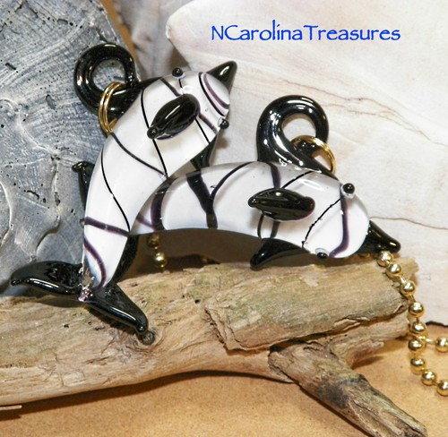 MURANO GLASS CEILING FAN SWITCH PULL BLACK OCEAN DOLPHIN PORPOISE SEA PAIR D806 - 第 2/5 張圖片
