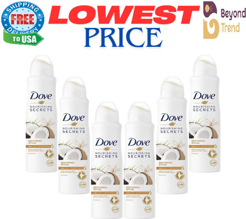 6 X Dove Coconut Jasmine Restoring Antiperspirant Deodorant Spray 150ml