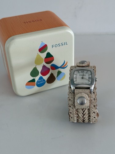 Fossil Damenuhr braun Kalender Zifferblatt weiß Leder plattiert Armband neue Batterie - Bild 8 von 18
