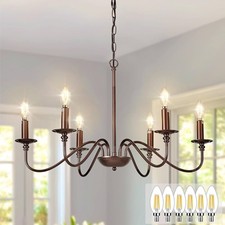 Farmhouse Modern Vintage Chandelier Pendant 6 Light Fixture E14 Bulbs Brown- New