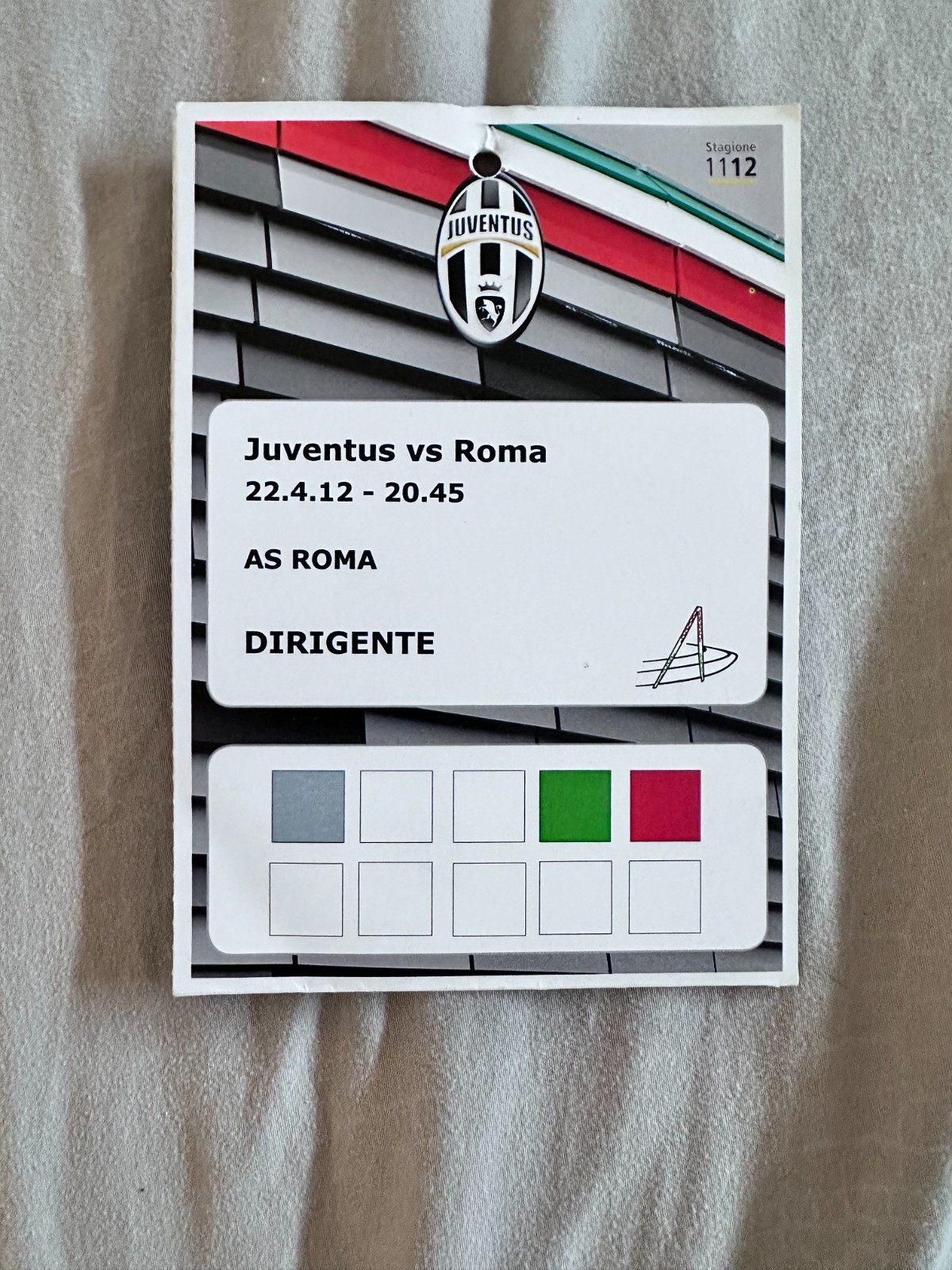 Pass dirigente Juventus vs Roma 2011/12 Spogliatoio Ospite Raro Ticket Calcio