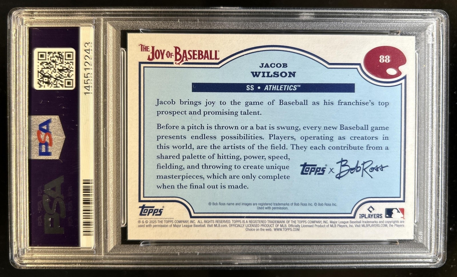 2025 Topps Bob Ross Baseball Jacob Wilson RC Alizarin Crimson #/10 PSA 10 view 2