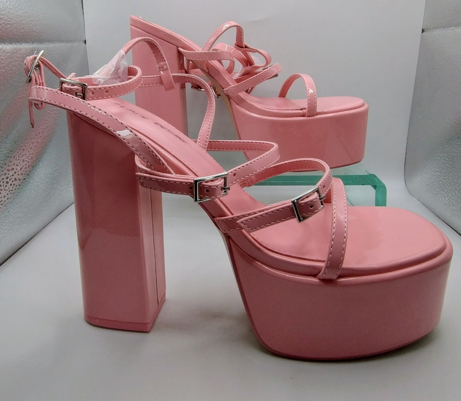 Public Desire Ladies Platform Sandals In Baby Pink Patent Size UK 6
