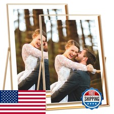 RICHFOCUS 6x8 Floating Picture Frame Metal Real Glass 4x6 5x7 Gold 2PCS