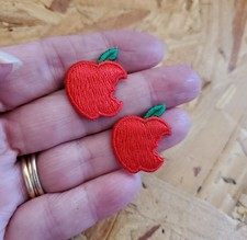  SET OF 2  Apple -2 Bitten - Fruit - Embroidered Iron On Applique Patches