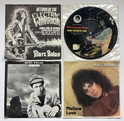 4x MARC BOLAN T-REX 7'' SINGLES Christmas Bop/Warrior/Mellow Love/Cat Black Glam