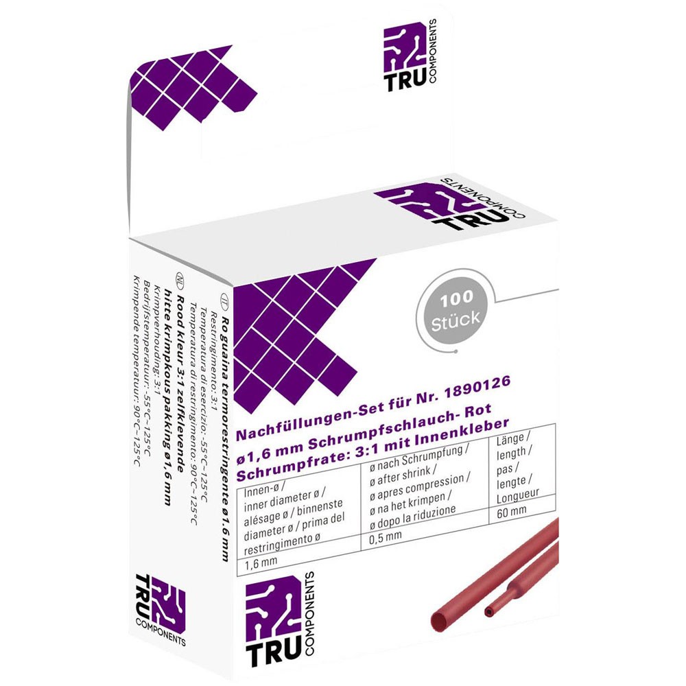 TruComponents Heatshrink adhesive Red 1.60mm 0.50mm 2:1 100 pc(s)