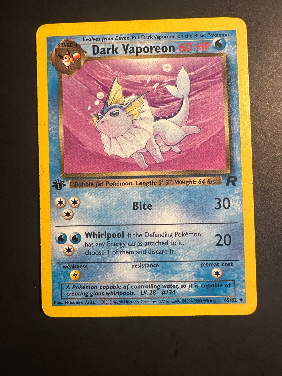2000 Pokémon 1st Edition Rare Team Rocket Dark Vaporeon 45 /82 Wizards