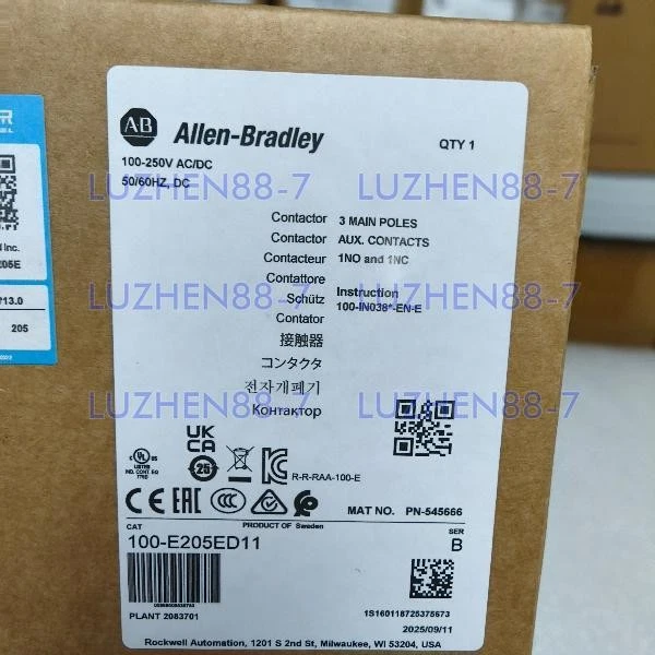 New Genuine Allen‑Bradley 100-E205ED11 MCS‑E Contactor 205A 1NO+1NC Free Ship - thumbnail 2