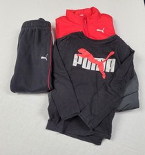 PUMA Boys 3-Piece Track Set Puffer Vest Long Sleeve Joggers Black Red S 7/8