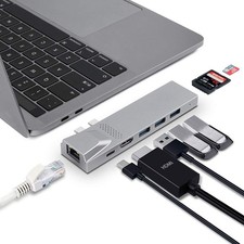USB C Hub for MacBook, 8-in-1 Docking Station Adapter with 4K HDMI, Gigabit E...