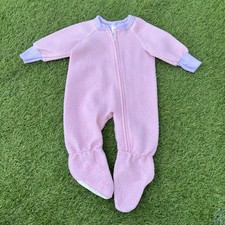 Gerber vintage Fleece Pink Footed Zip Up Jammies baby 7-12 mo