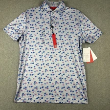 Redvanly Leone Polo Shirt Mens Small Blue Lavender Floral Golf Stretch Athletic