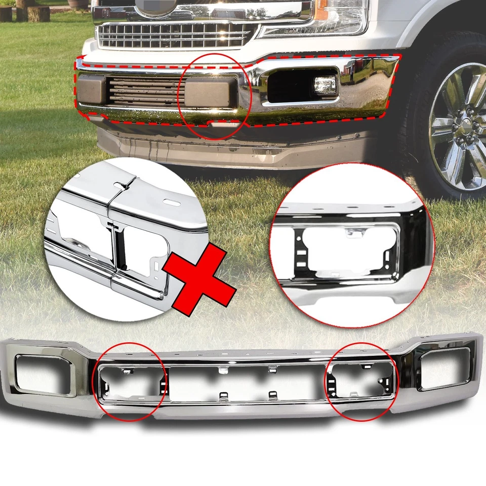 Front Bumper Cover Face Bar Chrome W/Fog Light Hole For 2018-2020 Ford F150 - Image 2 of 4