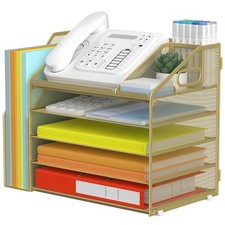 5 Tier Paper Letter Tray File Organizer, Mesh Desk File with Handle, Workspac...