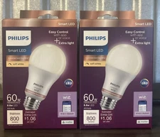Philips Light Bulb Smart Dimmable Wi-Fi LED WiZ 60W Soft White X2 Standard Base