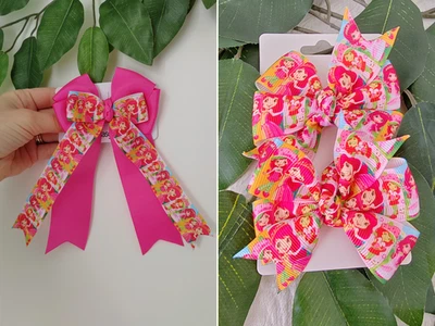 ❤️Handmade Strawberry Shortcake Cartoon Ribbon Personalised Hair Clip Bobble Bow