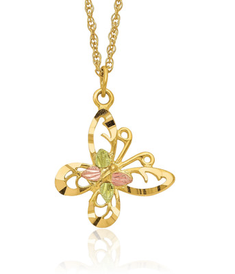 10K massiver dreifarbiger Gold filigraner kleiner Schmetterling Anhänger Halskette 18mm 3/4