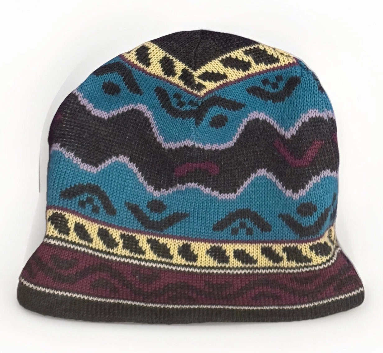 Vintage 90s Patagonia Beanie Winter Fleece Lined Hat Aztec Made In Italy Rare