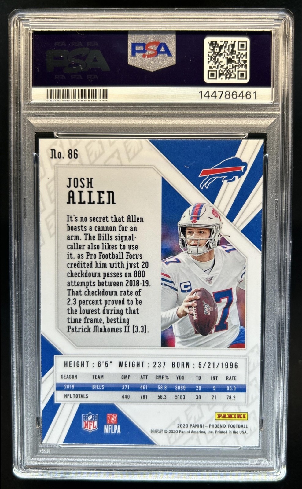 2020 Panini Phoenix Josh Allen Fire Burst #86 Bills PSA 10 GEM MINT view 2