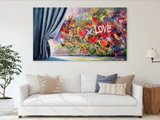 Motiv Banksy Theater Vorhang need Love 3  170x100 XXL Leinwandbilder/Street Art