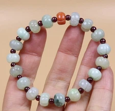 Certified Green Natural A Jade jadeite 10*6 mm Pumpkin Bead Bracelet 36326a