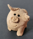 Miniature Art Crafted Clay Brown Playful Smiling Pig 1.5 Inches Collectible Gift