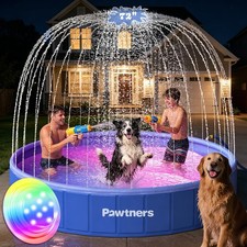 Pawtners Foldable Dog Pool with Sprinkler RGB LED Light, 72" Collapsible Ha...