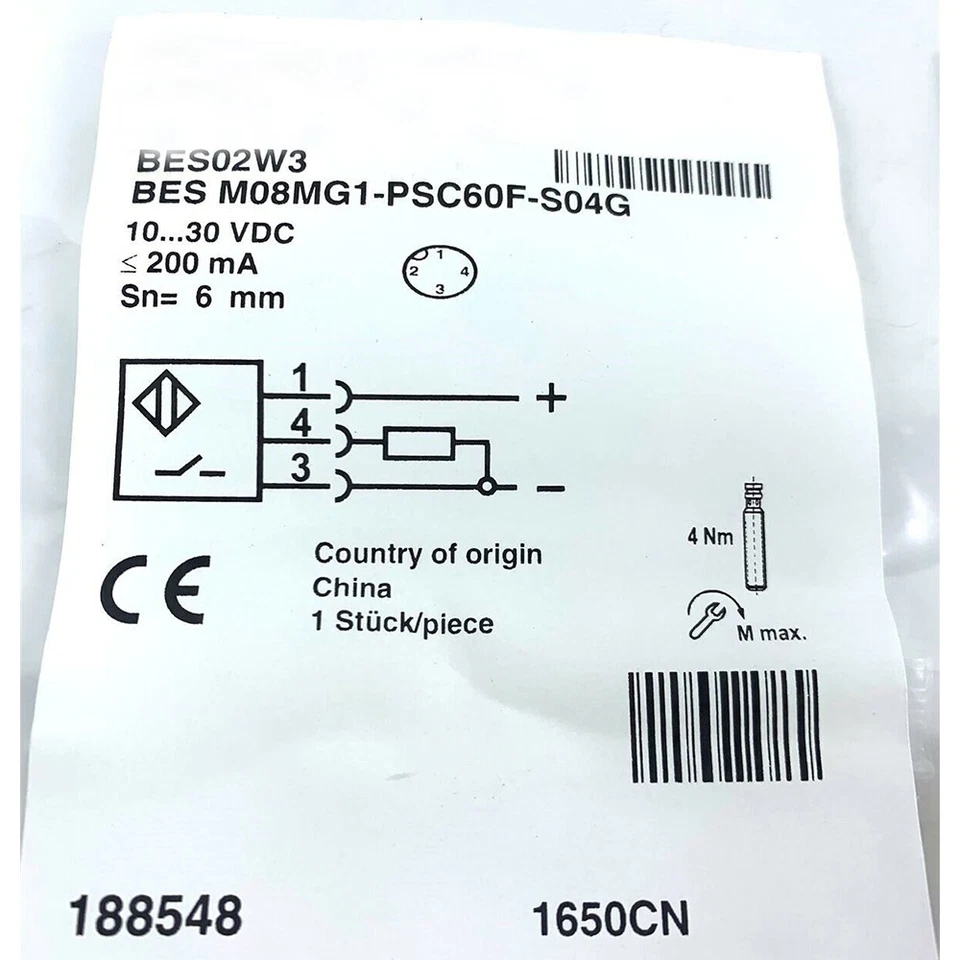 10-30V DC Inductive Sensor Proximity Sensor For BES02W3 BES M08MG1-PSC60F-S04G - Image 3 of 3