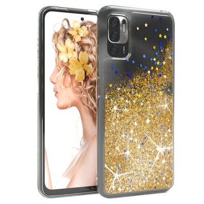 Für Xiaomi Redmi Note 10 5G Handyhülle Flüssig Glitter Hülle Handy Cover Gold