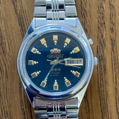 ORIENT 3 Star Automatik Uhr 21 Jewels Navy Blue Dial Day-Date
