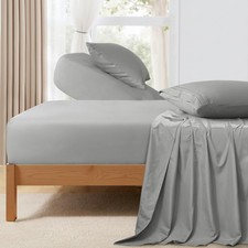 Light Grey Split Head King Sheet Set - 4 Pieces Flex Top King Sheets for Adju...