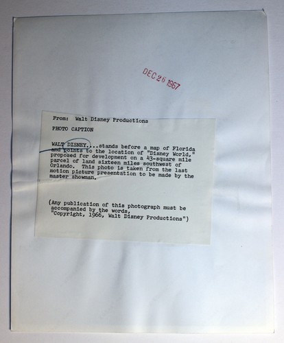 Walt Disney 1966 Photo EPCOT Film Announcement + Press Caption WDW History Vault - Picture 5 of 9