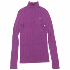 LACOSTE Women's Purple Wool Turtleneck Sweater Size 40 Embroidered Logo