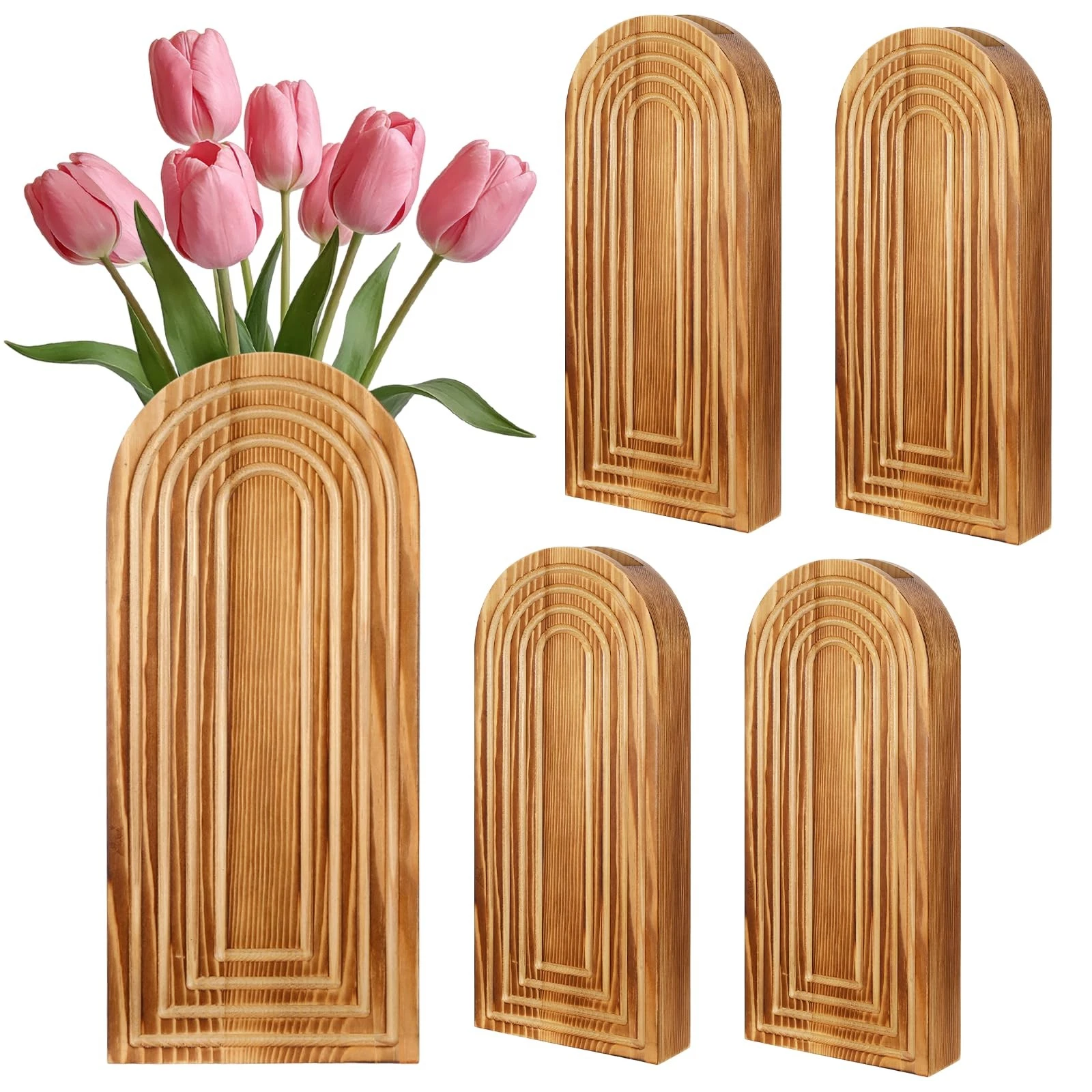 4 Pack Wall Planter Wood Wall Decor for Indoor Plants and Flower Hanging Plan...