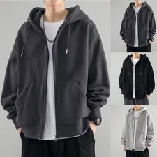 Men's Fleece Lined Hooded Cardigan Sweatshirt Jacket Solid Color Zip Up