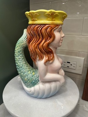 Vintage Hachiya Brothers Japan Mermaid Pitcher Figural Jug Crown Shell 1970's