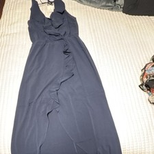 Lulus Navy Blue Ruffle Maxi Dress Chiffon Sleeveless Tie V-Neck Party Formal M