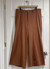 CIDER Wide Leg Pants Women 1XL Brown High Rise Trouser Palazzo 27 Inseam